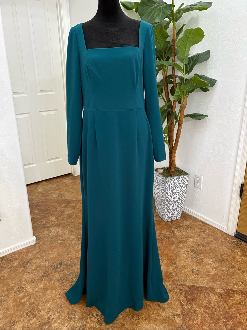 Eliza J Elegant Teal Long Sleeve Square Neck Evening Dress